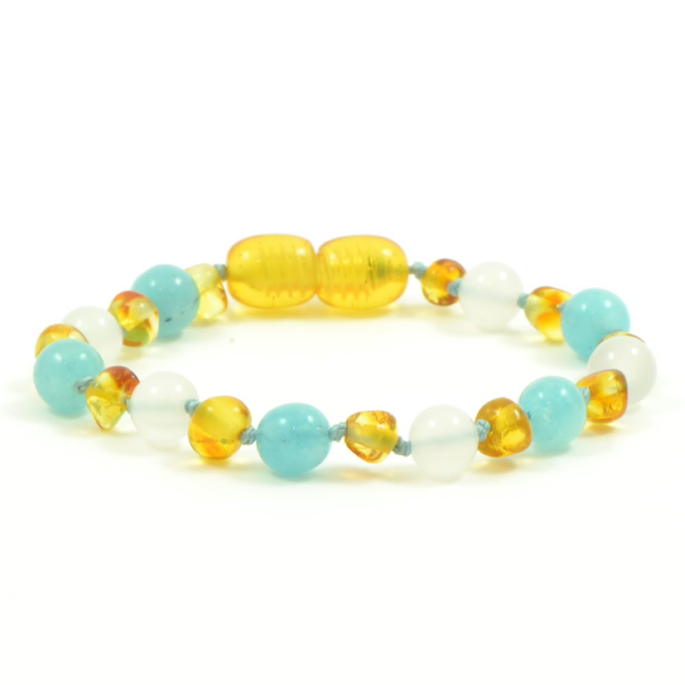 Honey Amber White Agate and Aquamarine Mix Bracelet / Anklet